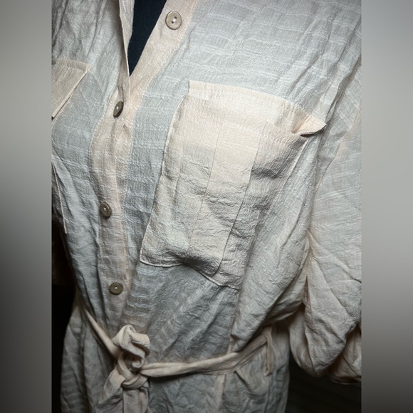 Women's Modern Swimsuit Cover Blouse Button Down Beige - Picture 6 of 7